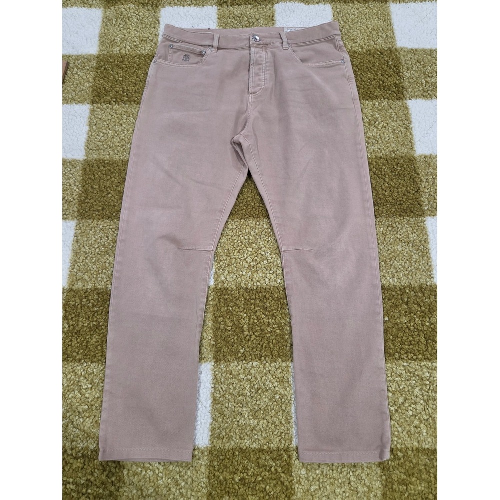 Brunello Cucinelli Leisure Fit Pants Mens 50 Tan Stretch Cotton Twill Italy